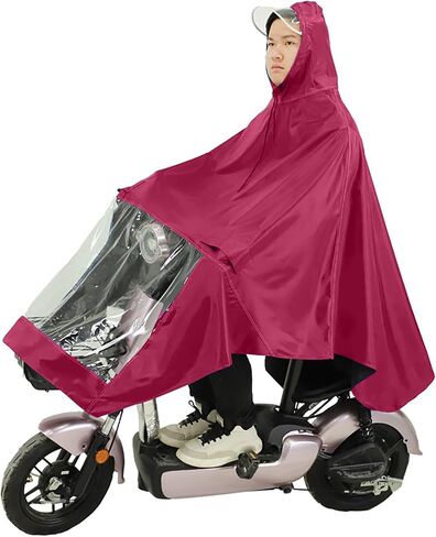 Rainwear, Oxford Cloth Lightweight Raincoat, Wind Blocking Adult Motorcycle Poncho with Pocket & Zipper, Ideal for Electric Bike (Purplish Red) in Kuwait