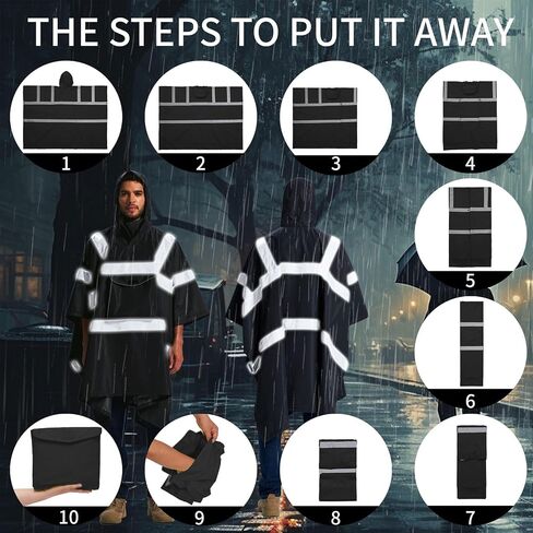 High Visibility Rain Cape Reflective Rain Poncho Gear with Bat Wing Hem and Large Pocket for Cycling Hiking Camping Commuting in Kuwait