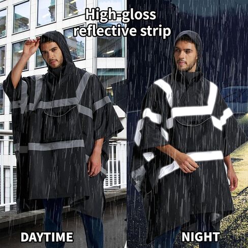 High Visibility Rain Cape Reflective Rain Poncho Gear with Bat Wing Hem and Large Pocket for Cycling Hiking Camping Commuting in Kuwait