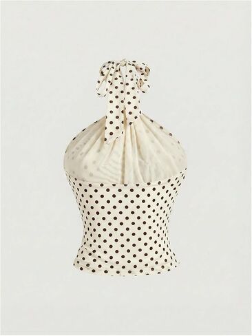 BEAUDRM Women's Polka Dots Halter Tops Y2K Metal Tie Open Back Sleeveless Going Out Crop Top Party Club Outfits in Kuwait