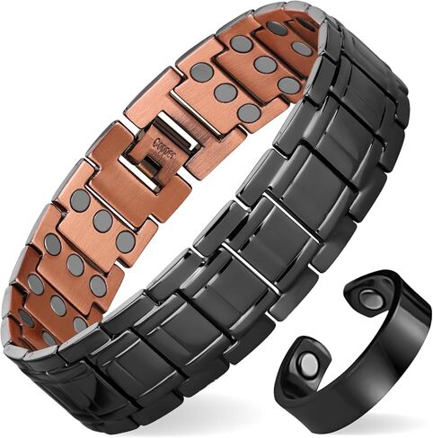 Copper Bracelet for Men, 3X Strength 99.99% Pure Copper Bracelet Magnetic Jewelry with Powerful Magnets, Adjustable with Sizing Tool and Gift Box in Saudi Arabia