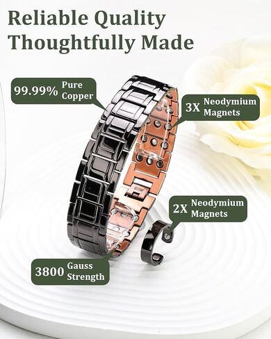 Copper Bracelet for Men, 3X Strength 99.99% Pure Copper Bracelet Magnetic Jewelry with Powerful Magnets, Adjustable with Sizing Tool and Gift Box in Saudi Arabia