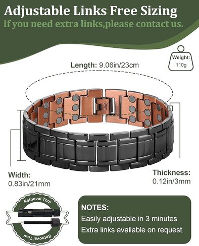 Copper Bracelet for Men, 3X Strength 99.99% Pure Copper Bracelet Magnetic Jewelry with Powerful Magnets, Adjustable with Sizing Tool and Gift Box in Saudi Arabia