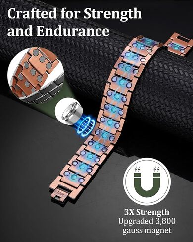 Copper Bracelet for Men, 3X Strength 99.99% Pure Copper Bracelet Magnetic Jewelry with Powerful Magnets, Adjustable with Sizing Tool and Gift Box in Saudi Arabia