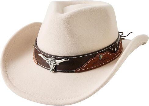 Jastore Kids Girls Boys Cowboy Cowgirl Hat Western Wide Brim Felt Fedora Hat with Buckle Belt in Kuwait