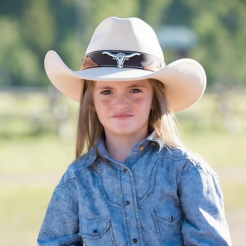 Jastore Kids Girls Boys Cowboy Cowgirl Hat Western Wide Brim Felt Fedora Hat with Buckle Belt in Kuwait