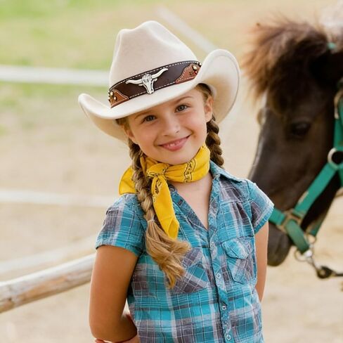Jastore Kids Girls Boys Cowboy Cowgirl Hat Western Wide Brim Felt Fedora Hat with Buckle Belt in Kuwait