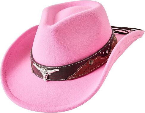 Jastore Kids Girls Boys Cowboy Cowgirl Hat Western Wide Brim Felt Fedora Hat with Buckle Belt in Kuwait