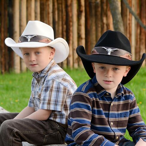 Jastore Kids Girls Boys Cowboy Cowgirl Hat Western Wide Brim Felt Fedora Hat with Buckle Belt in Kuwait