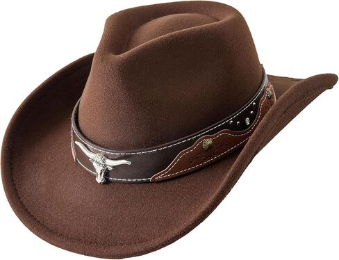 Jastore Kids Girls Boys Cowboy Cowgirl Hat Western Wide Brim Felt Fedora Hat with Buckle Belt in Kuwait