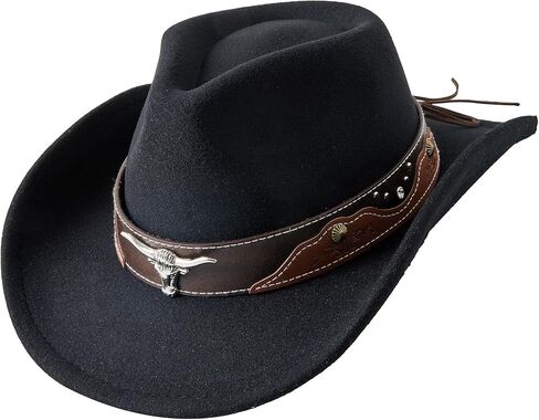 Jastore Kids Girls Boys Cowboy Cowgirl Hat Western Wide Brim Felt Fedora Hat with Buckle Belt in Kuwait