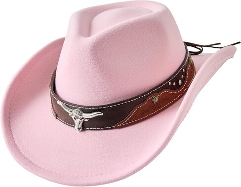 Jastore Kids Girls Boys Cowboy Cowgirl Hat Western Wide Brim Felt Fedora Hat with Buckle Belt in Kuwait