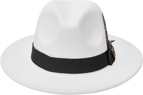 Classic Felt Dress Hat for Women and Men Elegant Belt and Feather Wide Brim Fedora Hat for Party Club in Saudi Arabia