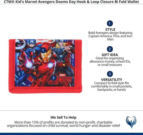 CTM Kid's Marvel Avengers Dooms Day Hook & Loop Closure Bi Fold Wallet, Black in Kuwait