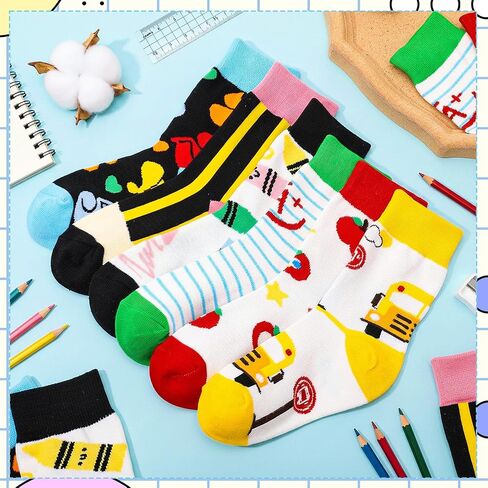 6 Pairs Novelty School Supply Socks Silly Pencil Bus Crayon Patterns Gift for Women Girls Teachers in Kuwait