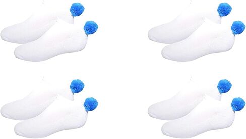 NEW! Pom Pom Socks Girls (4 Pair) Youth - Lowcut Ped Socks Pom-Pom Athletic Socks - Fits Kids Shoe Size: 9-3 (Blue 4 Pair) in Kuwait