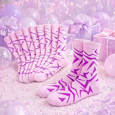 12 Pairs K Pop Socks Favors Party Purple Lightning Pattern Crew Socks for Girls Birthday Favors Gifts Bags Filler in Kuwait