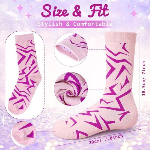 12 Pairs K Pop Socks Favors Party Purple Lightning Pattern Crew Socks for Girls Birthday Favors Gifts Bags Filler in Kuwait