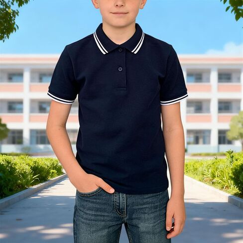 Boys Girls School Uniform Short Sleeve Polos Shirt Classic Casual Cotton Button Closure T-Shirts Kids Summer Clothes in Kuwait