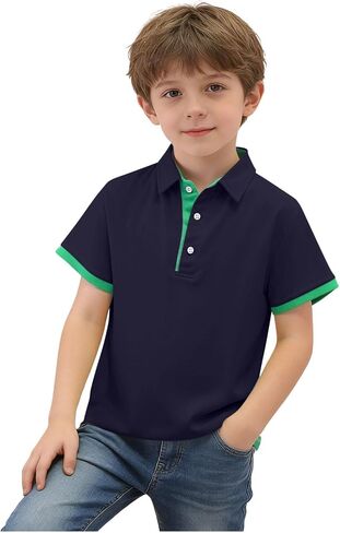 Boys Shirts Short Sleeve Collared Polo Breathable Cotton Schoo Casual Tees Kids Summer Uniform Tops Size 5-15T in Kuwait