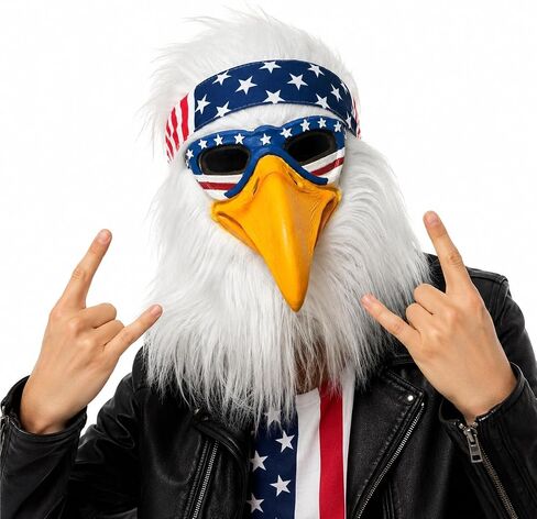 Bald Eagle Mask with Flag Bandana Animal Furry Headpiece Latex Bird Masks Costume Accessory for Adults 4th of July Halloween Cosplay Props in Saudi Arabia
