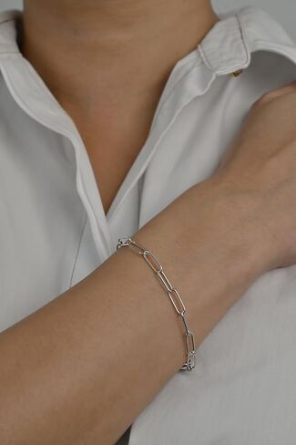 ONI Collective Mini Clip Bracelet - 925 Sterling Silver with Rhodium or 14K Gold Plating, Delicate Paperclip Chain Bracelet in Saudi Arabia