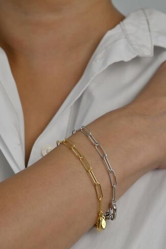 ONI Collective Mini Clip Bracelet - 925 Sterling Silver with Rhodium or 14K Gold Plating, Delicate Paperclip Chain Bracelet in Saudi Arabia