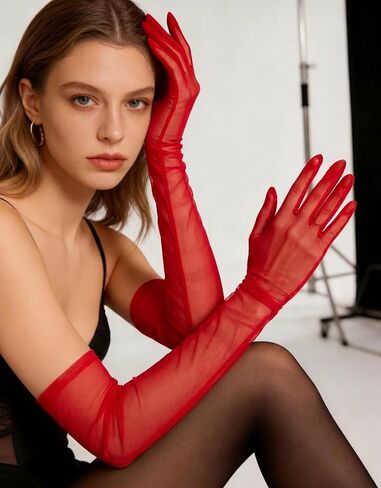 Black Lace Gloves for Women Sexy Sheer Gloves Mesh Tulle Long Glove 1920s Accessories for Women Bridal Opera Glove in Kuwait