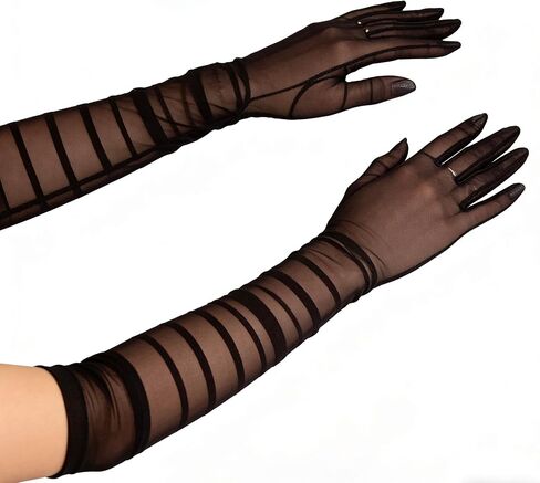 Black Lace Gloves for Women Sexy Sheer Gloves Mesh Tulle Long Glove 1920s Accessories for Women Bridal Opera Glove in Kuwait
