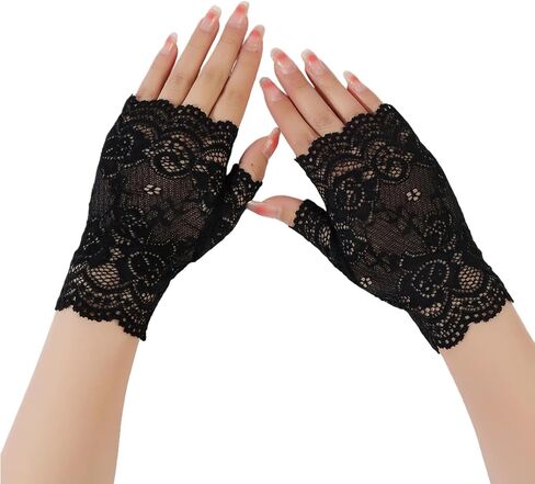 Women's Short Lace Fingerless Gloves, Sun Protection UV Proof Elegant Wedding Opera Party Flapper 1920s Costume Role Play Evening Gloves, Breathable & Elastic in Saudi Arabia