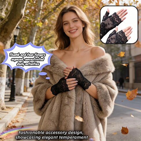 Women's Short Lace Fingerless Gloves, Sun Protection UV Proof Elegant Wedding Opera Party Flapper 1920s Costume Role Play Evening Gloves, Breathable & Elastic in Saudi Arabia