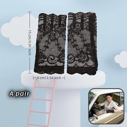 Women's Short Lace Fingerless Gloves, Sun Protection UV Proof Elegant Wedding Opera Party Flapper 1920s Costume Role Play Evening Gloves, Breathable & Elastic in Saudi Arabia
