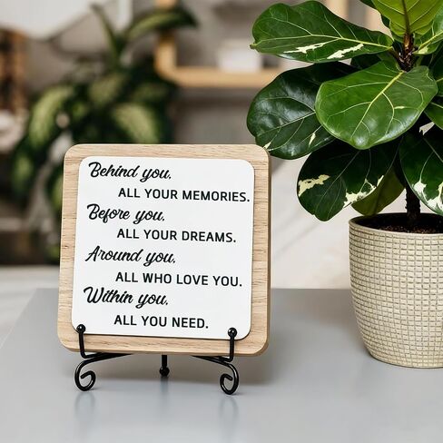 2026 Graduation Quote Decorations, Positive Behind You All Your Memories Wooden Box Block Sign Table Decor With Bracket, for Home Rustic Farmhouse Shelf Decoration College Graduation Party Gift. in Kuwait
