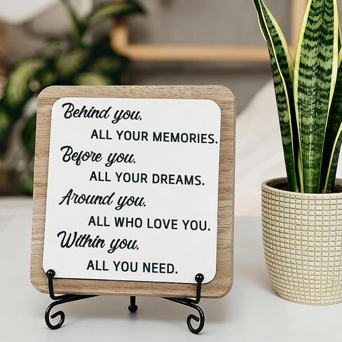 2026 Graduation Quote Decorations, Positive Behind You All Your Memories Wooden Box Block Sign Table Decor With Bracket, for Home Rustic Farmhouse Shelf Decoration College Graduation Party Gift. in Kuwait