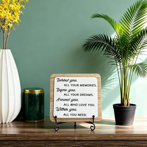 2026 Graduation Quote Decorations, Positive Behind You All Your Memories Wooden Box Block Sign Table Decor With Bracket, for Home Rustic Farmhouse Shelf Decoration College Graduation Party Gift. in Kuwait
