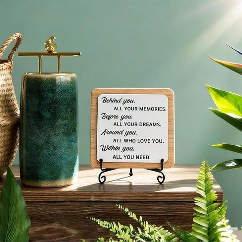 2026 Graduation Quote Decorations, Positive Behind You All Your Memories Wooden Box Block Sign Table Decor With Bracket, for Home Rustic Farmhouse Shelf Decoration College Graduation Party Gift. in Kuwait