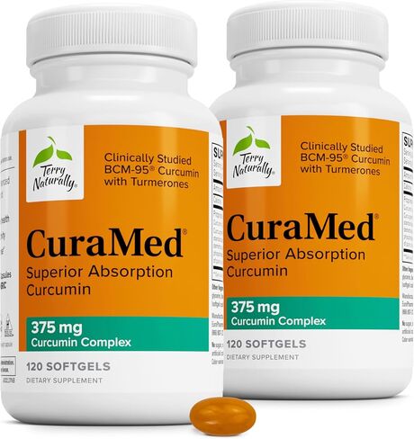 Terry Naturally CuraMed 375 mg (2 Pack) - 120 Softgels - Superior Absorption BCM-95 Curcumin Supplement, Promotes Healthy Inflammation Response - Non-GMO, Gluten-Free, Halal - 120 Servings in Kuwait