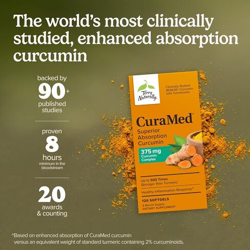 Terry Naturally CuraMed 375 mg (2 Pack) - 120 Softgels - Superior Absorption BCM-95 Curcumin Supplement, Promotes Healthy Inflammation Response - Non-GMO, Gluten-Free, Halal - 120 Servings in Kuwait