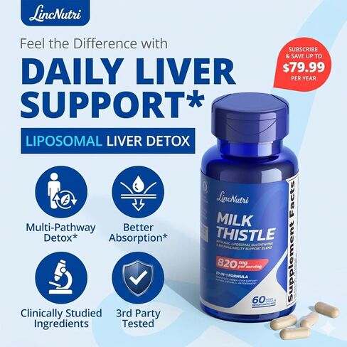 Milk Thistle Liver Health Support — 80% Silymarin, Liposomal Glutathione, 12-in-1 Formula with NAC, Turmeric, Artichoke — Antioxidant, Metabolism & Energy Support — 60 Capsules in Saudi Arabia