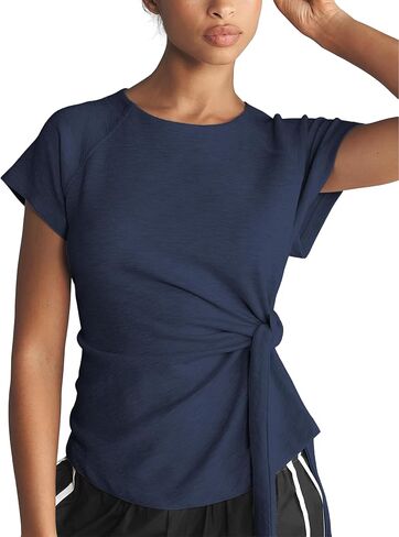 Women's Tie Belt Short Sleeve Pullover Summer Slim Fit Daily Casual Top Soft Stretch Activewear Gym T-Shirt in Saudi Arabia