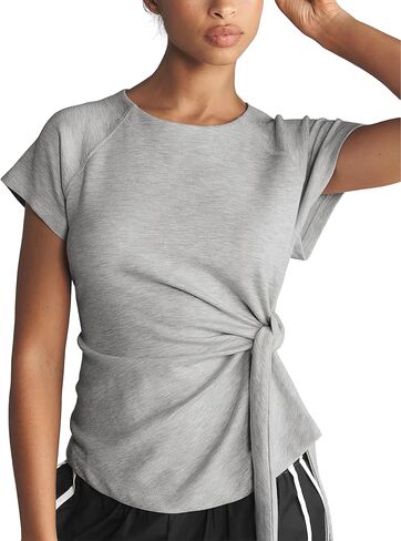 Women's Tie Belt Short Sleeve Pullover Summer Slim Fit Daily Casual Top Soft Stretch Activewear Gym T-Shirt in Saudi Arabia