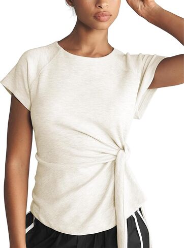 Women's Tie Belt Short Sleeve Pullover Summer Slim Fit Daily Casual Top Soft Stretch Activewear Gym T-Shirt in Saudi Arabia