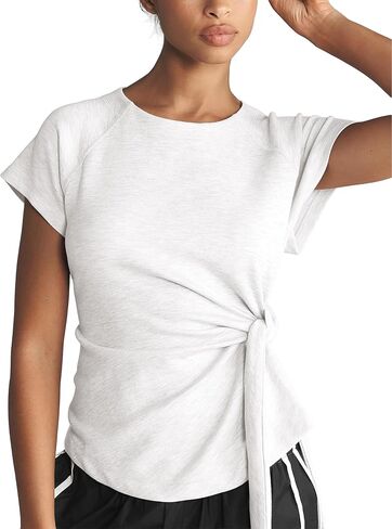 Women's Tie Belt Short Sleeve Pullover Summer Slim Fit Daily Casual Top Soft Stretch Activewear Gym T-Shirt in Saudi Arabia