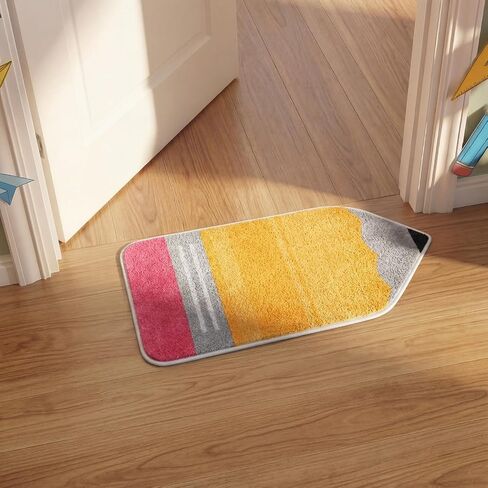Breling Pencil Classroom Rug Pastel Pencil Shaped Class Doormat Teachers Back to School 14'' x 30'' Fun Soft Faux Non Slip Floormat for Welcome Elementary Kindergarten Room Indoor Outdoor Decor in Kuwait
