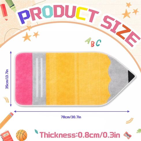 Breling Pencil Classroom Rug Pastel Pencil Shaped Class Doormat Teachers Back to School 14'' x 30'' Fun Soft Faux Non Slip Floormat for Welcome Elementary Kindergarten Room Indoor Outdoor Decor in Kuwait