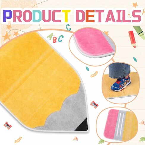 Breling Pencil Classroom Rug Pastel Pencil Shaped Class Doormat Teachers Back to School 14'' x 30'' Fun Soft Faux Non Slip Floormat for Welcome Elementary Kindergarten Room Indoor Outdoor Decor in Kuwait
