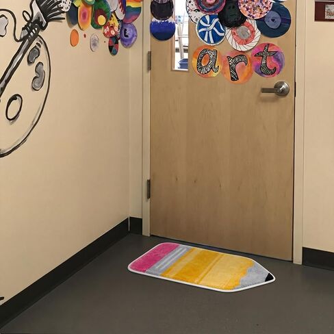 Breling Pencil Classroom Rug Pastel Pencil Shaped Class Doormat Teachers Back to School 14'' x 30'' Fun Soft Faux Non Slip Floormat for Welcome Elementary Kindergarten Room Indoor Outdoor Decor in Kuwait