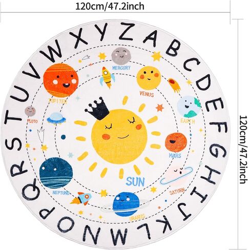 Round ABC Space Kids Rugs,4 ft Non-Slip Solar System Alphabet Rugs, Washable Rug, Soft Plush Educational Circle Rug for Classroom playroom Bedroom Kids Room Decor(for Age 2+) in Saudi Arabia