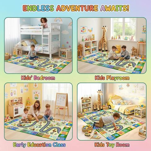 ABC Rugs for Kids Playroom, 3x5 Feet Learning Rug for Kids Room with Car Track & Animals, Non-Slip Educational Floor Mat for Toddler Nursery Classroom, Green in Kuwait