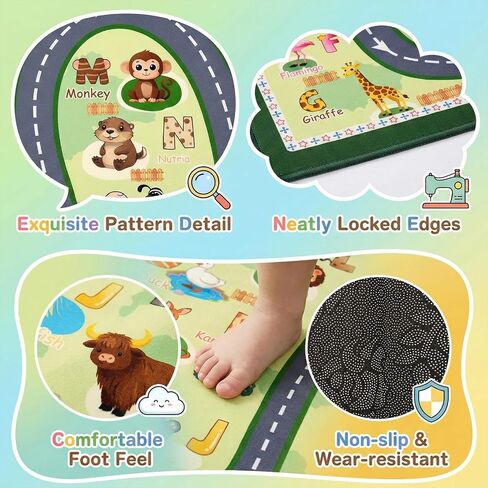 ABC Rugs for Kids Playroom, 3x5 Feet Learning Rug for Kids Room with Car Track & Animals, Non-Slip Educational Floor Mat for Toddler Nursery Classroom, Green in Kuwait